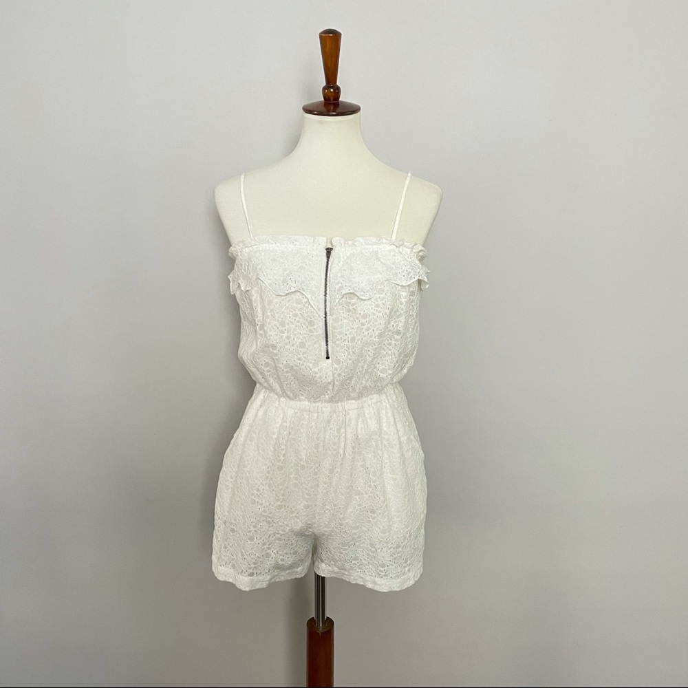 Broadway & Broome Madewell Romper Lace Adjustable Exposed Zipper Pockets Ivory